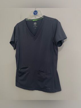 healing hands V-Neck Scrub Top in Charcoal Gray Size Small ~ Medical